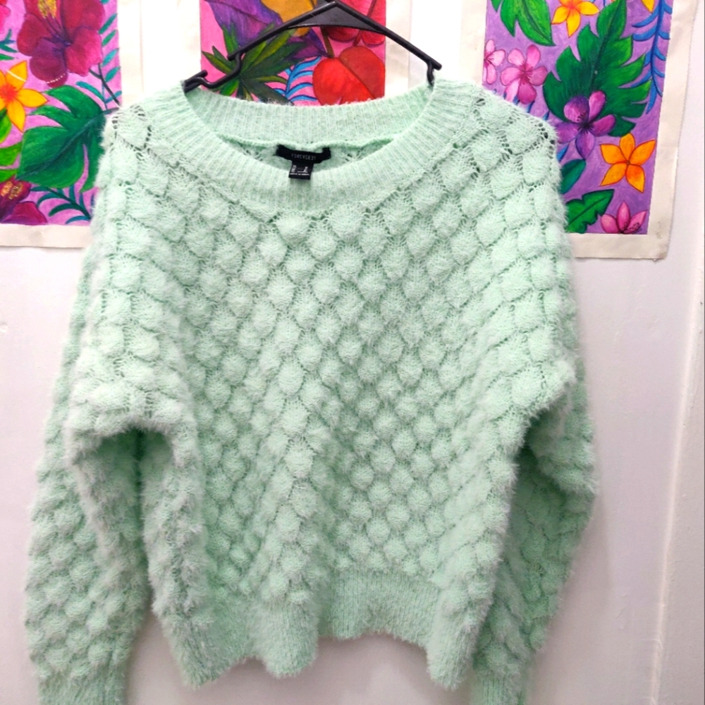 Mint Green Faux Fur Sweater